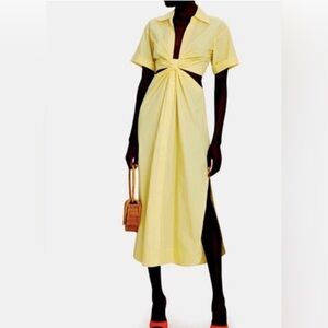 A.L.C Georgia Yellow Cotton Short Sleeve Open Sides Shirt Dress.